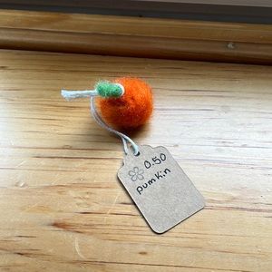 Small felted pumpkin mushroom with leaf and witch hat